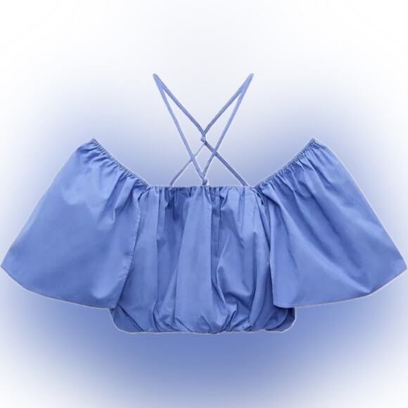 Zara Bubble Crop NWT Straps Large Blue‎ Y2K Style - Picture 7 of 8